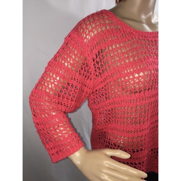 United States Sweaters Medium Coral Colored Open Knit Crochet Layering Sweater - Picture 3 of 12